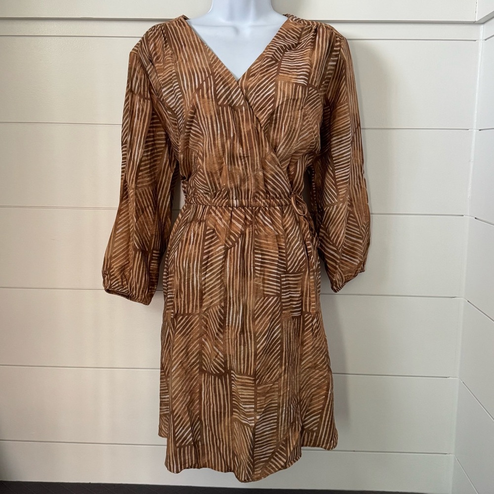 Time and Tru Brown Geometric Long Sleeve Dress, Women’s M (8-10)